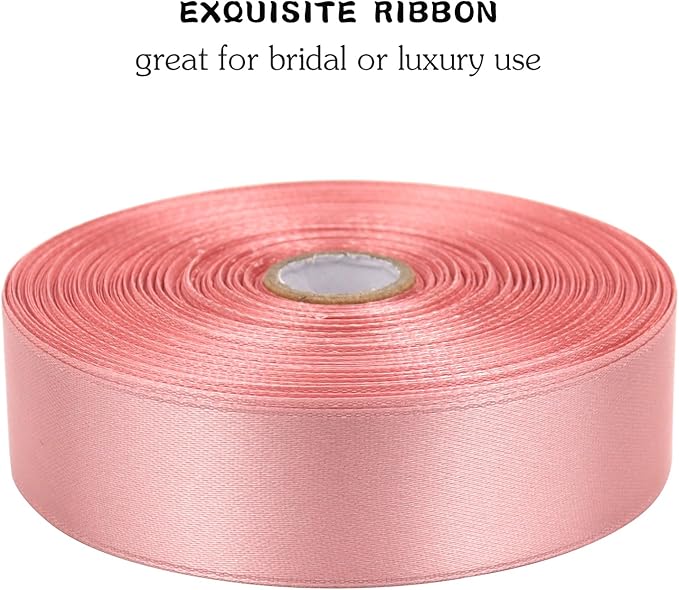 Rose Gold Solid Satin Ribbon 1 Inch 50 Yards Solid Polyester Fabric Ribbon for Gift Wrapping Wedding Christmas Baby Shower Birthday Party Decoration Handmade Immortal Flower Craft