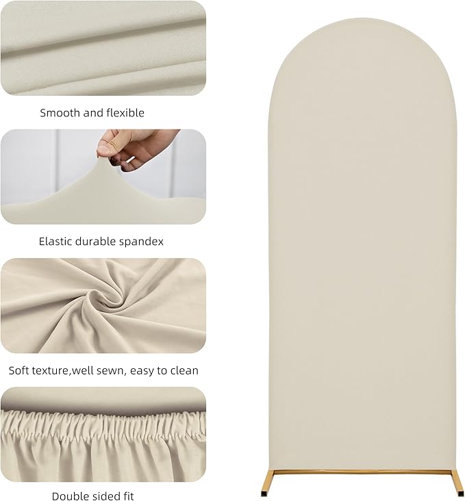 Wedding Arch Cover Spandex Arch Backdrop Cover (7.2FT,6.6FT,6FT) Set of 3 Arch Stand Covers Stretchy Backdrop for Birthday Party Decoration Baby Shower (Off-White)
