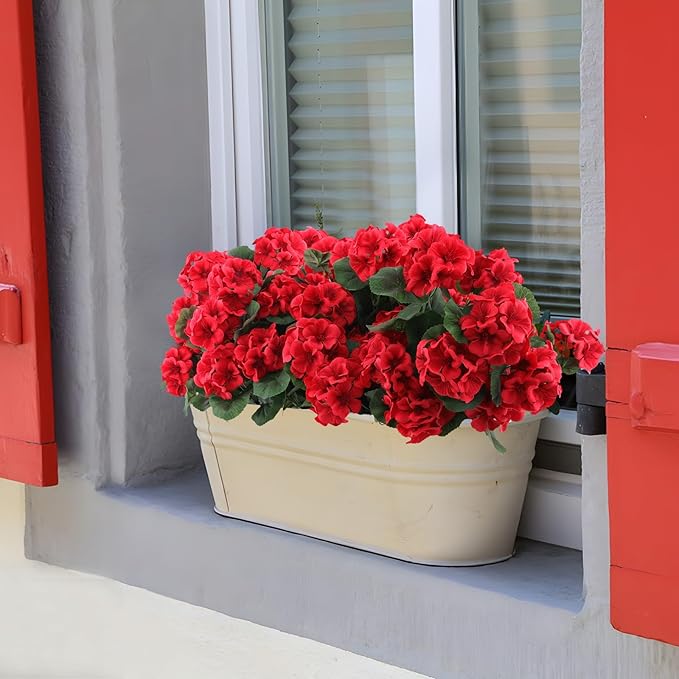 Hananona 6 Pcs Artificial Geranium Flowers for Outdoors Geranium Silk Red Flower Outdoor UV Resistant Garden Plants Faux Flowers for Christmas Home Kitchen Table Centerpieces Decor (6, Red)