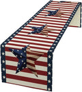 4th of July Table Runner, Patriotic Independence Day American Stars Stripes Flag Print Table Runner for Farmhouse Kitchen Dining Holiday Birthday Party, 13x90inch