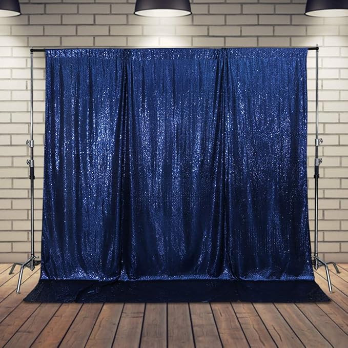 SquarePie Sequin Backdrop Not See Through Thick Stain Background for Photography Glitter Curtain Party 8FT x 8FT Navy Blue