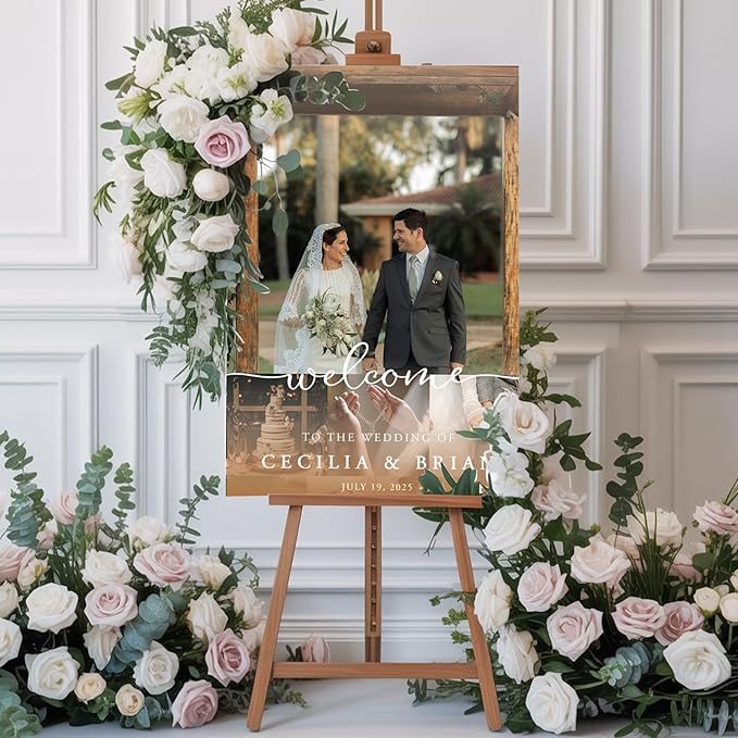 Custom Couple Photo Wedding Welcome Sign, Gifts for Weddings, Anniversary, Bridal Party, Customized Weddings Poster Signs for Bride & Groom, Decoration for Indoor Outdoor Celebration