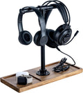 FARM IN Solid Acacia Wood Headphone Stand for Desk Industrial Headset Holder with Storage Base for Gaming and Office Accessories