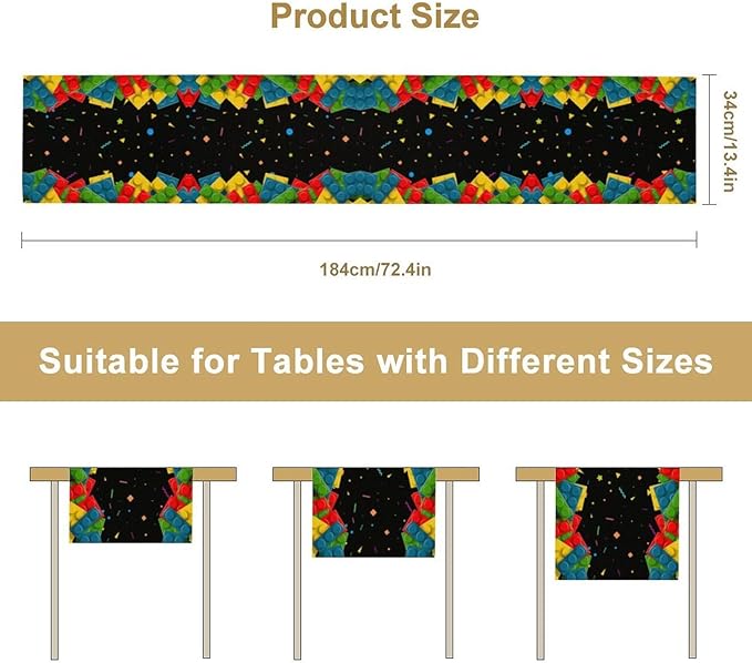 Building Blocks Colorful Blocks Table Runner for Kids Teens Bedroom Living Room Kitchen Birthday Party Decor - 13x36 Inch