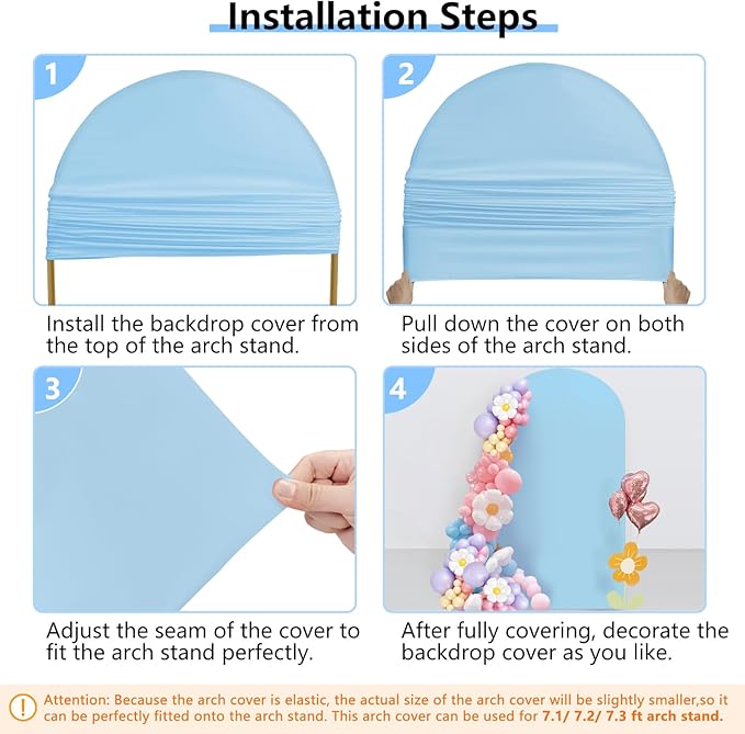 HEMMOTOP 7.2 ft Blue Arch Backdrop Cover (No Arch Stand), Spandex Arch Covers Stretchy Backdrop for Balloon, Wedding, Birthday Party, Baby Shower, Banquet Arch Decoratio