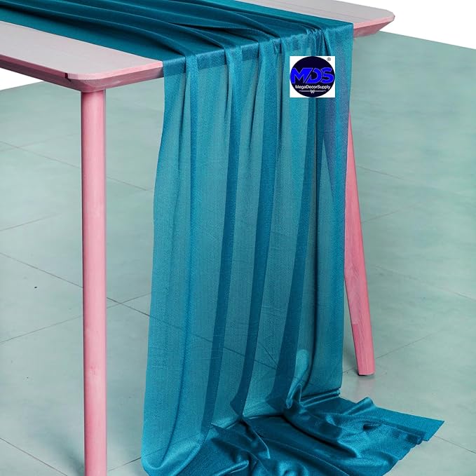 MDS Halloween Chiffon Table Runner - 12 Pack, 29 x 170 Inches, 14ft Each - Sheer Spooky Table Runners for Haunted House Parties, Trick-or-Treat Tables, Witchy Décor, Wedding & Events - Dark Teal