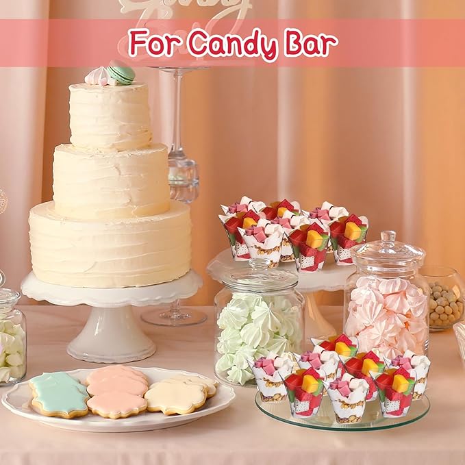 Honeydak 150 Pcs Plastic Dessert Cups without Lids 4.5 oz with Spoons Mini Clear Disposable Trifle Mousse Dessert Cups Triangular Parfait Appetizers Tumbler Pudding Fruit Serve for Party