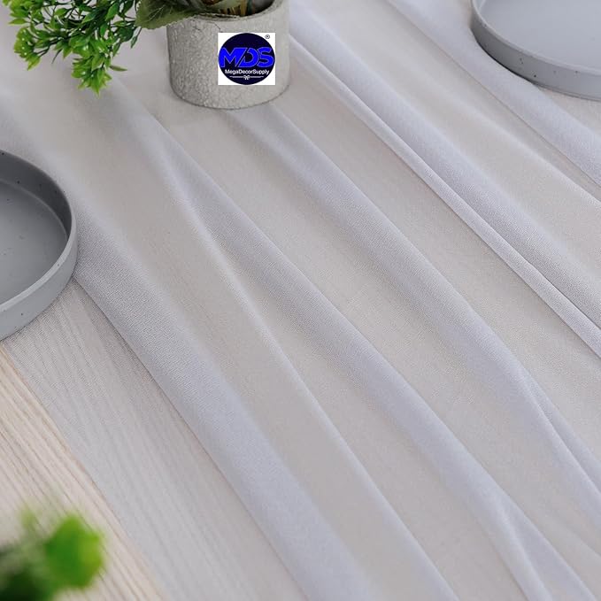MDS 25 Pack 10ft Chiffon Table Runner 29 x 120 Inches Sheer Wedding Runner Romantic Rustic Table Runner for Wedding Decorations, Birthday Parties, Bridal Shower Party Arch Decor - Cool Gray