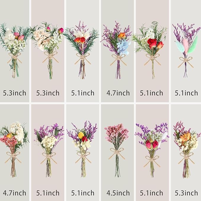 10/12/24/36 Pack Mini Dried Flowers for Vase Wedding Various Mini Bouquet Dried Small Wildflowers Natural Flowers Bulk for Crafts DIY Decor (36, Romantic Colour)