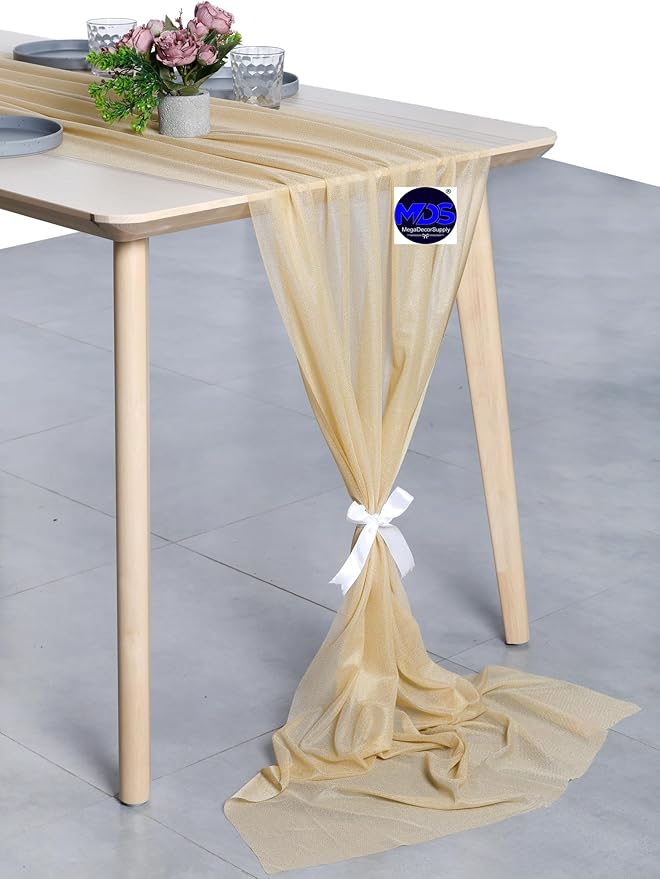 MDS Halloween Chiffon Table Runner - 5 Pack, 29 x 170 Inches, 14ft Each - Sheer Spooky Table Runners for Haunted House Parties, Trick-or-Treat Tables, Witchy Décor, Wedding & Events - Champagne Gold