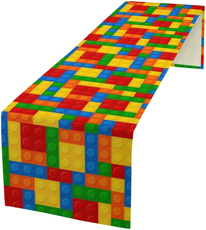 Building Blocks Table Runner Funny Celebration Party Birthday Party for Kids Teens Table Runner for Kitchen Picnic Home LivingRoom 13x70 Inch