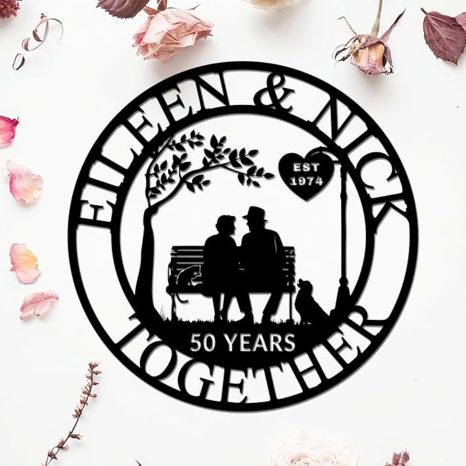 Custom Wedding Anniversary Sign, Personalized Wedding Gifts for Parents, Custom Metal Couple Name Sign, 50th or Any Year Wedding Anniversary Metal Wall Art, for Husband Wife