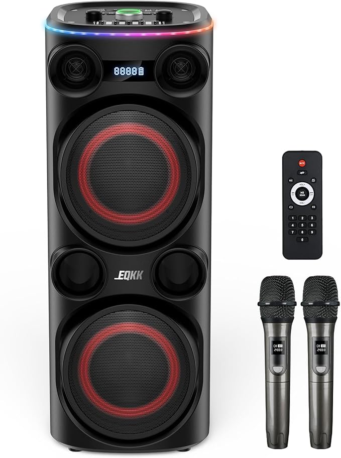 25.9''Karaoke Machine with 2 Wireless Microphones, 5.3 Speakers Bluetooth Speaker for Adults New Party Portable PA System Outdoor Bluetooth with 8” Woofer Wireless with Party Light(Recordable)
