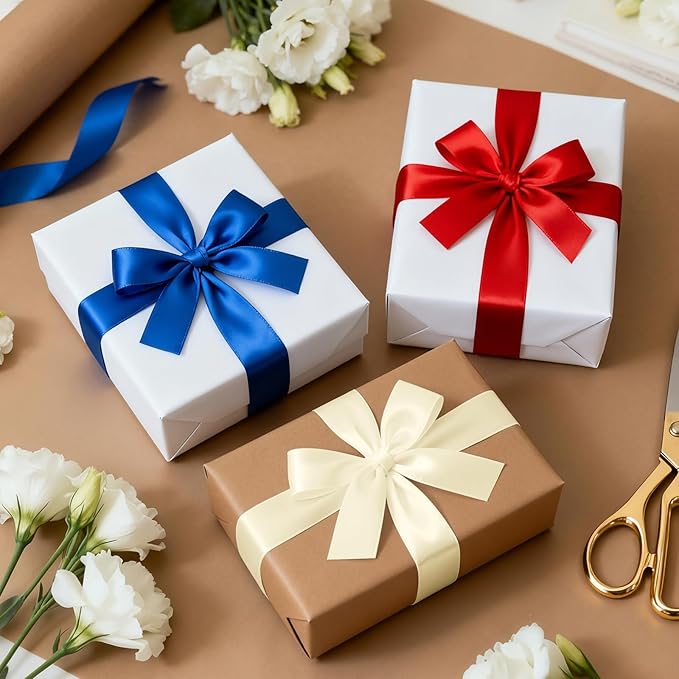1-1/2 Inch 25 Yards Satin Ribbon Ivory, Solid Color Fabric Ribbon for Gift Wrapping, Wedding, Polyester Gift Ribbon for Birthday Party Decoration, Craft, Hair, Floral, Sewing
