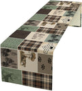 Bear Deer Table Runner,Rustic Lodge Retro Country Farmhouse Buffalo Plaid Print Tablecloth Burlap for Hotel Indoors Outdoor Dining Room Kitchen Home Decor,W13X L70 in