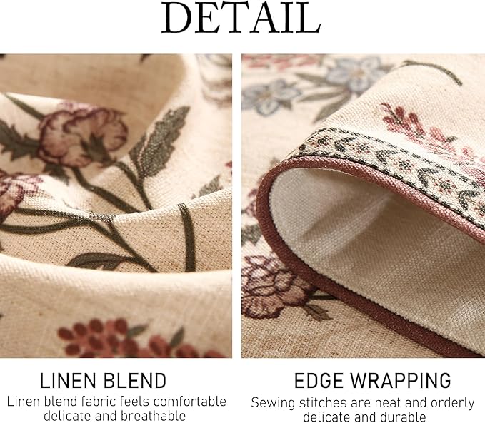 ISAENNE Designer Light Beige Linen Table Runner 71 Inches Long,Vintage Floral Wrinkle Resistant Decor Table Runners for Dining Tables,Christmas,Thanksgiving,Kitchen Tables,12"*71"-Helena A