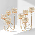 4 Arms Crystal Candelabra Tealight Holder - Tall 15.7 Inch Elegant Centerpiece with Crystal Pendant Bowls & Artistic Metal Stand for Wedding, Dining Table, Home Decor (2, Gold)