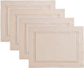 Cotton Linen Placemats Set of 4 – Summer Beige Placemats 14 x 19 Inch – Machine Washable Fabric Table Place Mats with Line Embroidery – Wedding Decoration, Gift