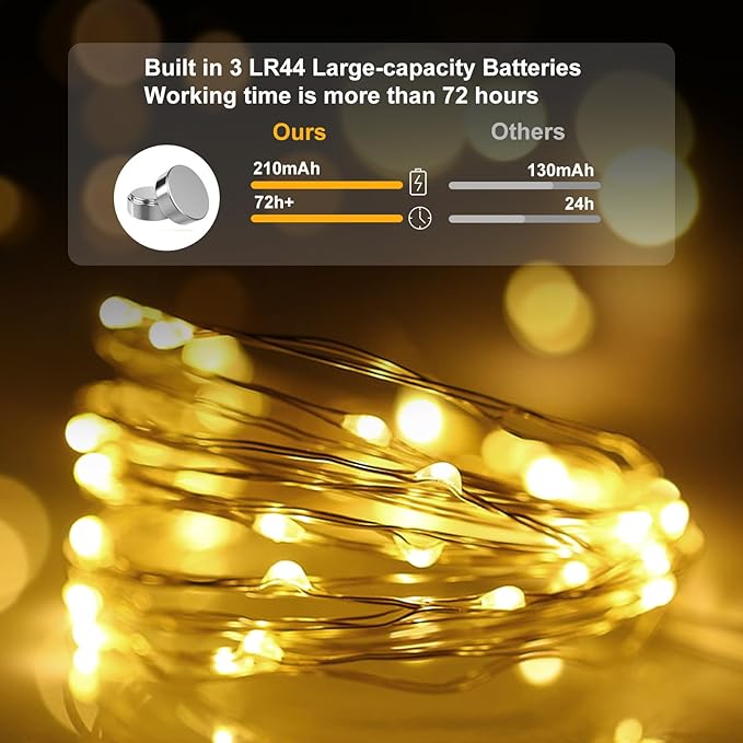 pozzolanas 100 Pack Warm White Battery Operated String Lights - 7ft Waterproof Fairy Lights with 20 LEDs for Home, Mason Jar, Party, Wedding, Halloween, Christmas Decorations