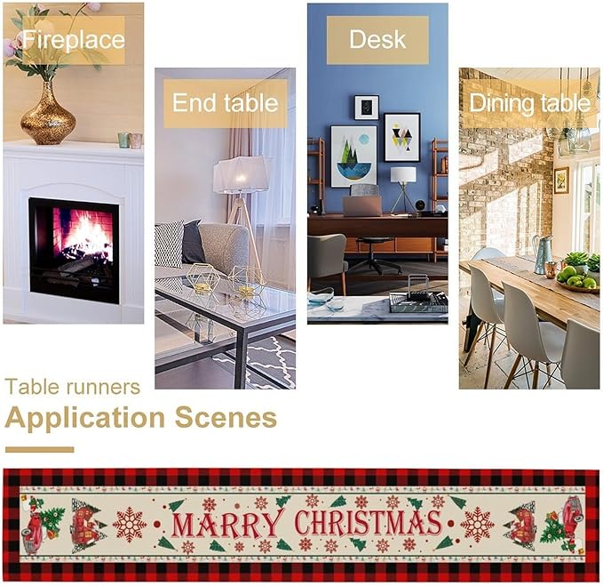 Merry Christmas Table Runner,Winter Xmas Holiday Table Cloth Kitchen Dining Table Decoration for Home Party Decor 13x120 Inch
