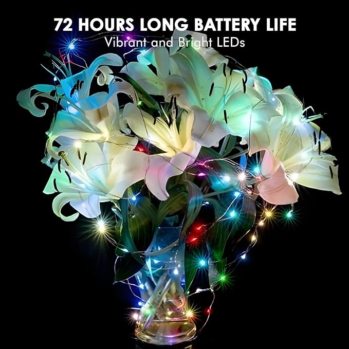 12 Pack Fairy Lights Battery Operated String Lights，7FT 20LED Waterproof Silver Wire Christmas Lights Outdoor,Firefly Mini Lights for Bedroom Party Birthday Wedding Home Decor