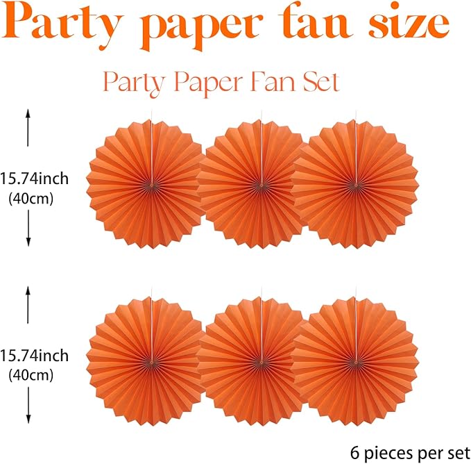 Orange Birthday Party Decorations,DIY Orange Paper Fans Hanging Decoration,16in Halloween Paper Fans,Halloween Decor,Fox Birthday Decorations Events Accessories 30 Color DIY Set (Orange)