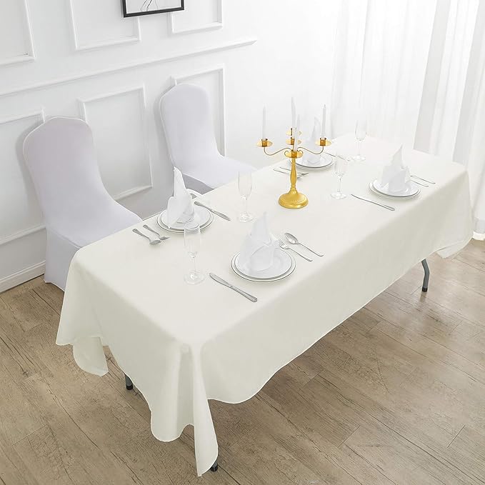 Rectangle Tablecloth 60x84 inch Washable Polyester Fabric Table Cloth for Wedding Party Dining Banquet Decoration（60x84, Ivory）