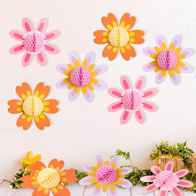 SUNBEAUTY 9 PCS 10 Inches Daisy Birthday Party Decorations - Groovy Flower Spring Sun Retro Hippie Baby Shower Decor
