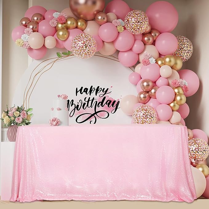 SquarePie Sequin Tablecloth 50 x 72 Inch Pink Sparkly Table Linen for Wedding Party