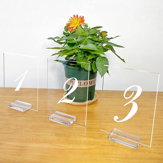 3" Acrylic Sign Holders, 32 PCS Clear Place Card Holders with Card Slot, Table Numbers Display Stands, for Wedding/Menu/Meeting/Table Numbers