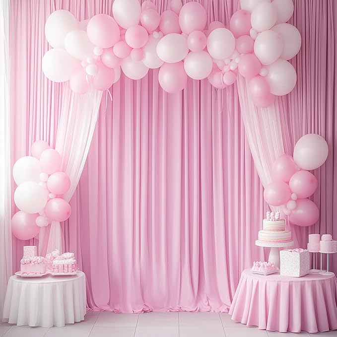 40ftx12ft Wrinkle Free Pink Backdrop Curtain, 8 Panels 12FT Height Pink Wedding Backdrop Drapes, Silky Polyester Back Drop Cloth for Birthday Photography Background Party Backdrop Draping
