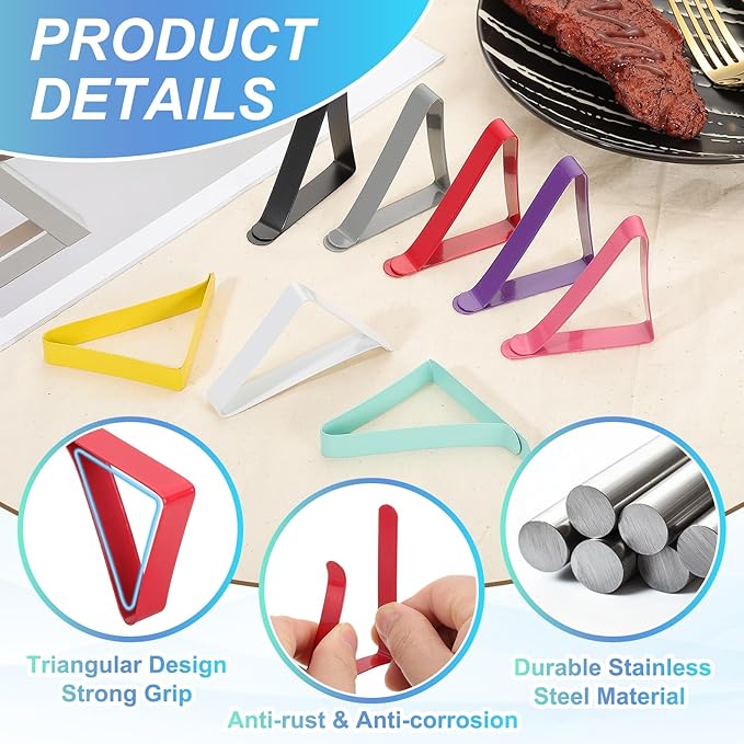 uxcell 8 Pack Tablecloth Clips, Stainless Steel Table Cloth Cover Clamps, 2.56" x 2.68" Windproof Holder Clips for Home Party Picnic Wedding Camping Dining Tables, White