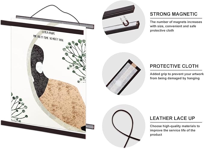 9x12 9x24 9x13 Poster Frame, Magnetic Light Wood Wooden Frame Hanger for Photo Picutre Canvas Artwork Art Print Wall Hanging (1 Pack, 9", Walnut)