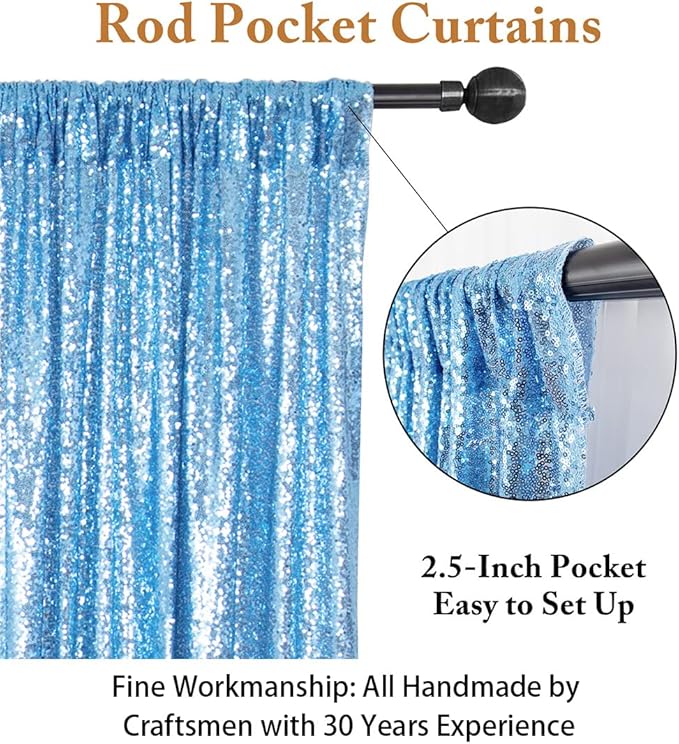 ShinyBeauty Sequin Curtain Baby Blue 4FTx8FT Sequin Photo Backdrop Baby Blue Sequin Backdrop Curtain Glitter Photography Backdrop Bridal Shower Backdrop for Wedding