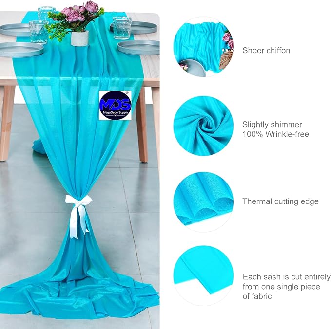 MDS Halloween Chiffon Table Runner - 15 Pack, 29 x 170 Inches, 14ft Each - Sheer Spooky Table Runners for Haunted House Parties, Trick-or-Treat Tables, Witchy Décor, Wedding & Events - Turquoise