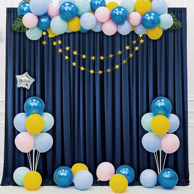 50 ft x 10 ft Wrinkle Free Navy Blue Backdrop Curtain for Parties,Polyester Photo Backdrop Drapes, Thick Background 10 Panels 5ft x 10ft for Baby Shower Wedding Birthday Party Backdrop Stand