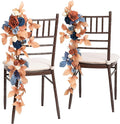 Ling's Moment Fall 10pcs Wedding Chair Decorations Aisle Floral Swag Artificial Pew Flowers Hanging Garland Terracotta Burnt Orange & Navy Blue for Ceremony Reception Church Rose Floral Party Outdoor