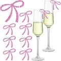 50 Pcs Bows Drink Tags Coquette Bow Wine Glass Charms Acrylic Bowknot Drink Tag for Bachelorette Birthday Wedding Coquette Tasting Party Decor Accessory(Glittery Pink)
