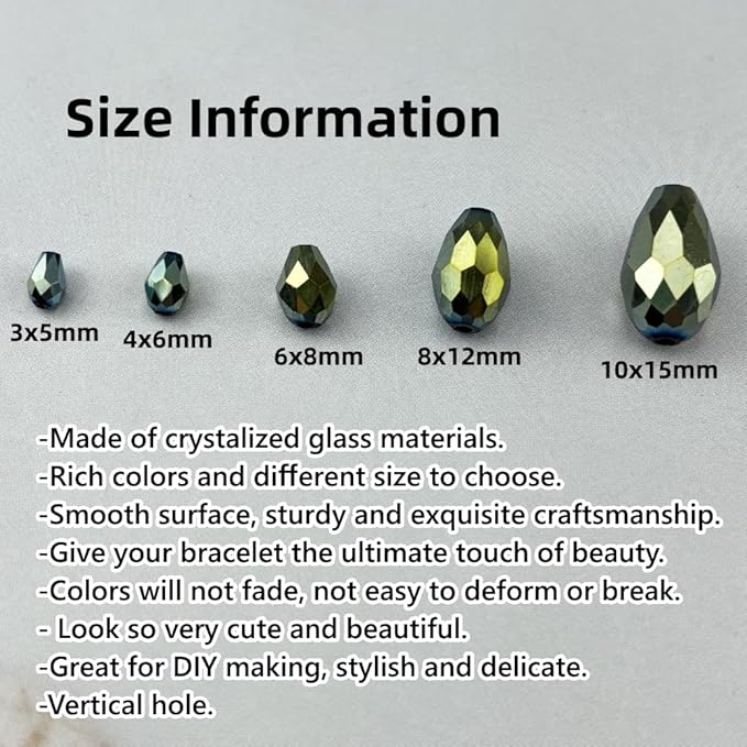 50pcs 10x15mm Teardrop Crystal Glass Beads for Jewelry Making, Faceted Vertical Hole Teardrop Glass Spacer Beads for Wind Chimes Bracelet Earring Necklace DIY Craft(Green Light)