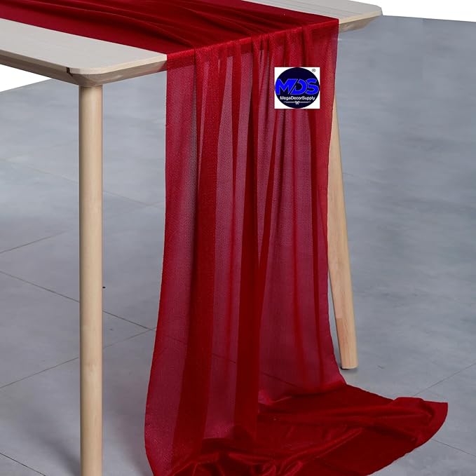 MDS 25 Pack 10ft Chiffon Table Runner 29 x 120 Inches Sheer Wedding Runner Romantic Rustic Table Runner for Wedding Decorations, Birthday Parties, Bridal Shower Party Arch Decor - Apple red