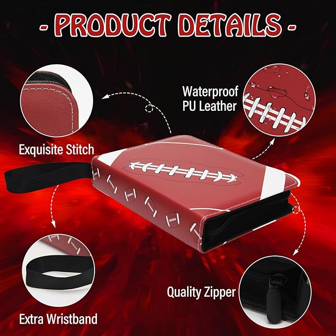 Football Card Binder,Trading Card Binder 4 Pocket,400 Pockets Card Holder with 50 Removable Sleeves,Trading Card Albums for Game Cards,Premium Card Book, Game Cards & Sports Cards Red