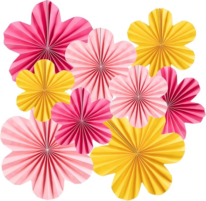 SUNBEAUTY 9 PCS Paper Flowers Decorations for Wall Paper Fans Classroom Decoration Paper Floral Backdrop Decor Paper Fans Decoration