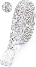 Rhinestone Ribbon 3 Yards Self Adhesive Rhinestone Strips Diamond Ribbon Sticker Crystal Roll Glitter Bling Rhinestones Tape for Crafting DIY Art Decoration (Silver AB,0.6 Inch)