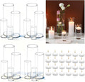 UDU Set of 16 Cylinder Glass Vases and 24 Pcs Floating Candles for Centerpiece, 4,6,8,10 Inch Tall Clear Hurricane Candle Holder Glass Vases for Centerpiece Table Wedding Home Decor