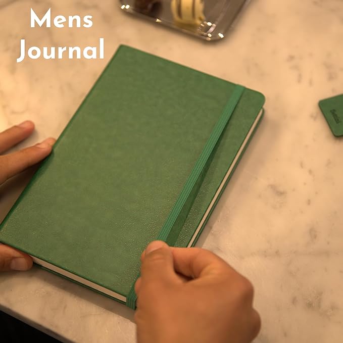 SETTINI Journal Notebook for Writing, Vegan Leather Hardcover Notebook - Pen loop, Back Pockets & Lay-Flat design, 120 GSM A5 College ruled Bleed free Paper, Gift Set for Men and Women, Emerald Green - Birthday Gift