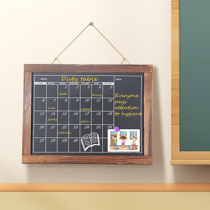Magnetic Chalkboard Calendar for Wall Monthly Planner Board Wite Wood Frame Reusable Planning Blackboard for Record Daily Tasks List 12" x 16"