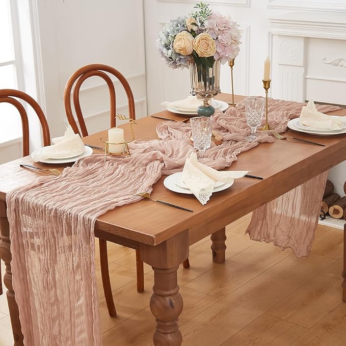 Nude 12 Pack Cheesecloth Table Runner 120 Inch 10 FT Boho Rustic Gauze for Wedding Baby Shower Party Farmhouse Summer Home Decor Washable