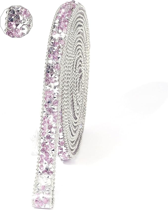 Rhinestone Ribbon 3 Yards Self Adhesive Rhinestone Strips Diamond Ribbon Sticker Crystal Roll Glitter Bling Rhinestones Tape for Crafting DIY Art Decoration (Purple,0.4 Inch)