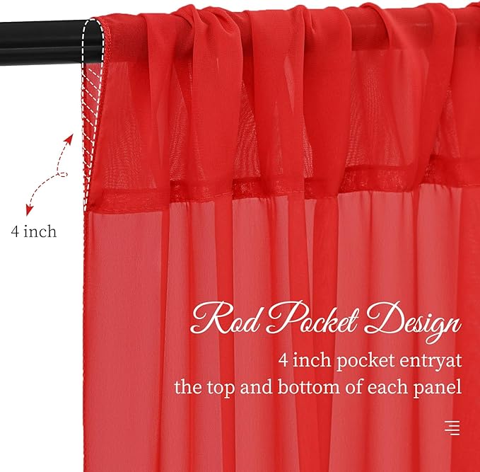 6 Panels Red Wedding Ceiling Drapes 5ftx20ft Ceiling Drapes Chiffon Fabric Arch Draping Sheer Curtains Soft Drapery Draping Wedding Ceiling Decorations for Party Ceremony Stage Swag