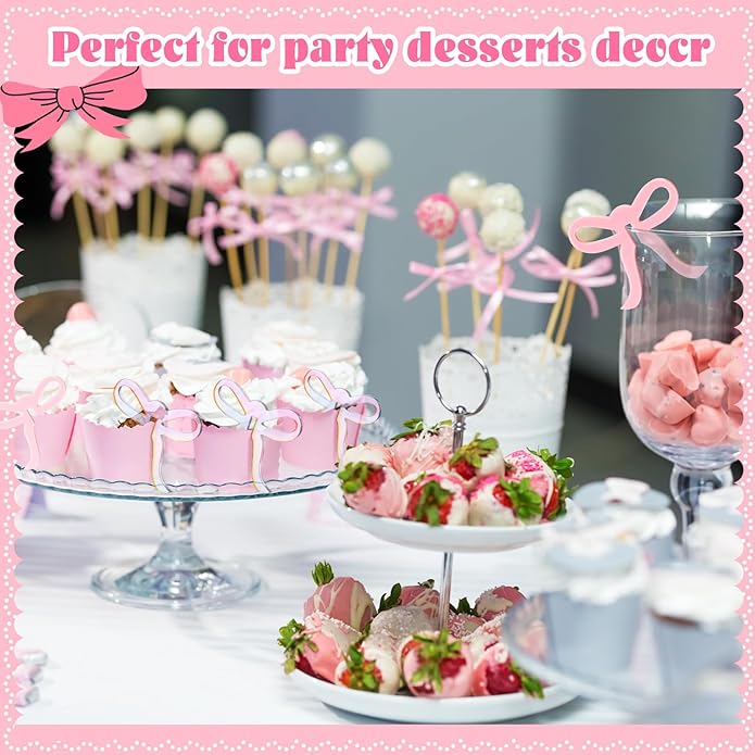 36 Pcs Bow Drink Markers Acrylic Drink Tags Bowknot Wine Glass Charms for Bachelorette Coquette Birthday Cocktail Wedding Decoration Bridal Shower Party Favors